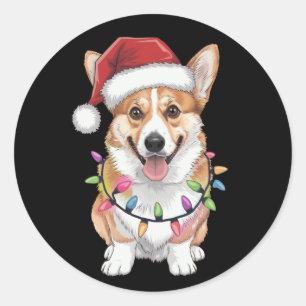 Adesivo Pembroke Welsh Corgi Papai Noel Luzes Árvore de Na