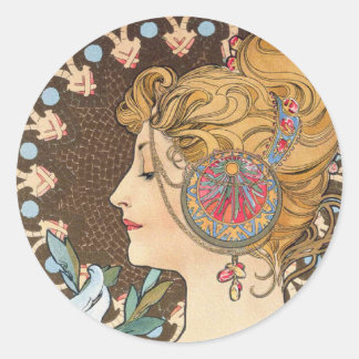 Adesivo Pena de Alphonse Mucha - Vintage Art Nouveau