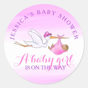 Adesivo Pena de cegonha menina água-tinta rosa personaliza