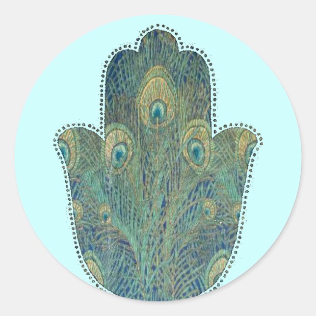 Adesivo Pena de Pavão Hamsa Judaica Boho (Frente)