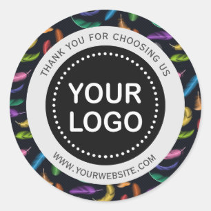 Adesivo Penas coloridas elegantes Seu slogan de logotipo