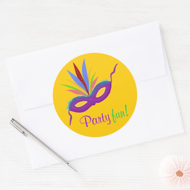 Adesivo Penas com máscara púrpura Mardi Gras Party Orange (Envelope)