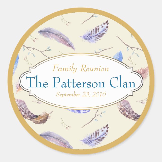 Adesivo Penas de Aquarela com uma Reunião de Frame de Rico (Frente)