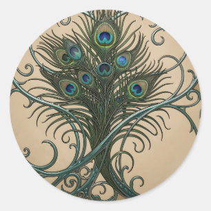 Adesivo Penas de Pavão Arte Nova Moldura Azul Ornada