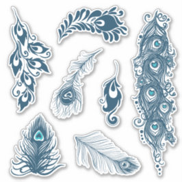 Adesivo Penas de Pavão Azul Estilizado Vinil