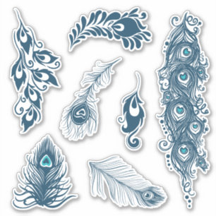 Adesivo Penas de Pavão Azul Estilizado Vinil