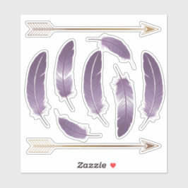 Adesivo Penas e setas de boho roxas e Douradas