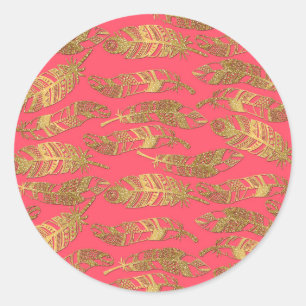 Adesivo Penas tribais de glitter dourado de moda branca