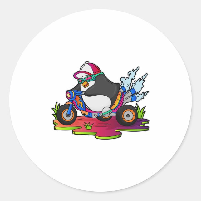 Adesivo Penguin as Biker with Motorcycle (Frente)