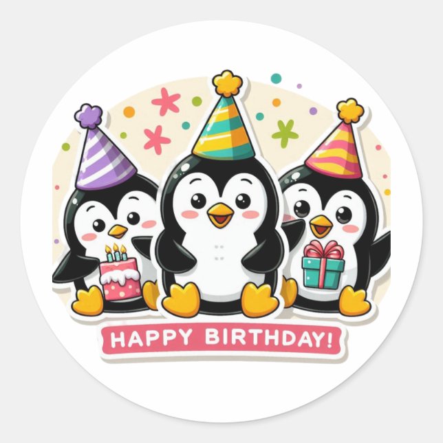 Adesivo Penguin Birthday Bash (Frente)