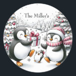 Adesivo Penguin Christmas Sticker Personalizado<br><div class="desc">Esta feliz família de pinguins está feliz em mostrar seu alegre aplauso de feriado para você.</div>