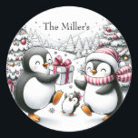 Adesivo Penguin Christmas Sticker Personalizado<br><div class="desc">Esta feliz família de pinguins está feliz em mostrar seu alegre aplauso de feriado para você.</div>