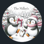Adesivo Penguin Christmas Sticker Personalizado<br><div class="desc">Esta feliz família de pinguins está feliz em mostrar seu alegre aplauso de feriado para você.</div>