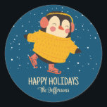 Adesivo Penguin Ice Skating Christmas Snowy Winter Holidy<br><div class="desc">Favoritos para festas bonitos para crianças,  rapazes ou raparigas que amam animais. Perfeito para presente de Natal,  festa de aniversário de criança,  favoritos para festas e obrigado que você rotula. Você pode personalizar o texto para qualquer ocasião.</div>