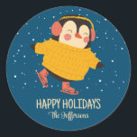 Adesivo Penguin Ice Skating Christmas Snowy Winter Holidy<br><div class="desc">Favoritos para festas bonitos para crianças,  rapazes ou raparigas que amam animais. Perfeito para presente de Natal,  festa de aniversário de criança,  favoritos para festas e obrigado que você rotula. Você pode personalizar o texto para qualquer ocasião.</div>