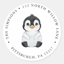 Penguin Return Address Classic Round Sticker