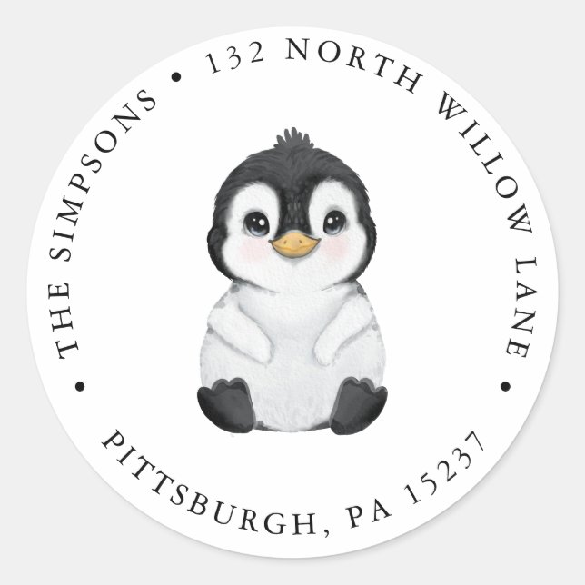 Adesivo Penguin Return Address Classic Round Sticker (Frente)