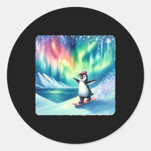 Adesivo Penguin Snowboard Sob Coloração Aurora Boreali