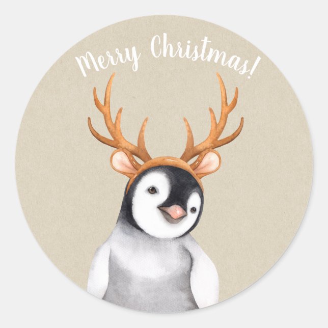 Adesivo Penguin Vestindo Reindeer Antlers Natal (Frente)