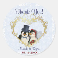 Penguin Wedding Seal- Obrigado