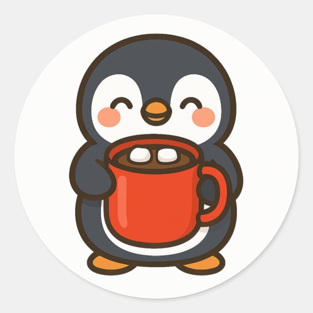 Adesivo Penguin With Hot Cocoa – Cute Animal Sticker (Frente)