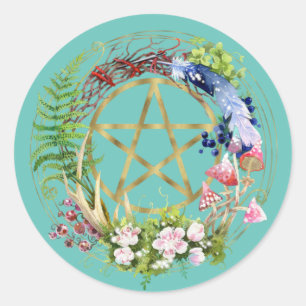 Adesivo Pentáculo Dourado Coroa de Flores da Natureza Boêm