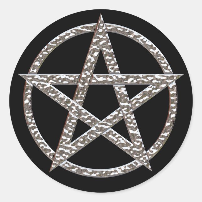 Adesivo Pentagram Hammered Chrome Round Sticker (Frente)