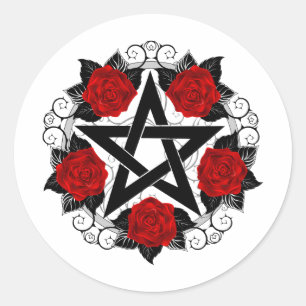 Adesivo Pentagrama com Rosas vermelhas