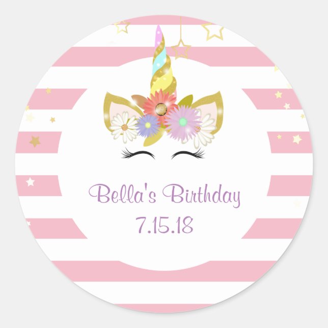 Adesivo Pentes de Unicórnio rosa e Dourado (Frente)