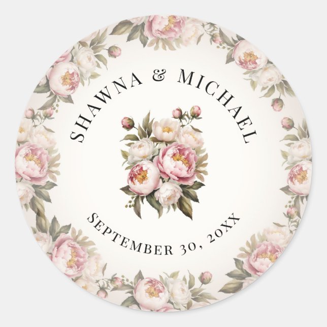 Adesivo Peônia Elegante Rosa Floral Aquarela Casamento (Frente)