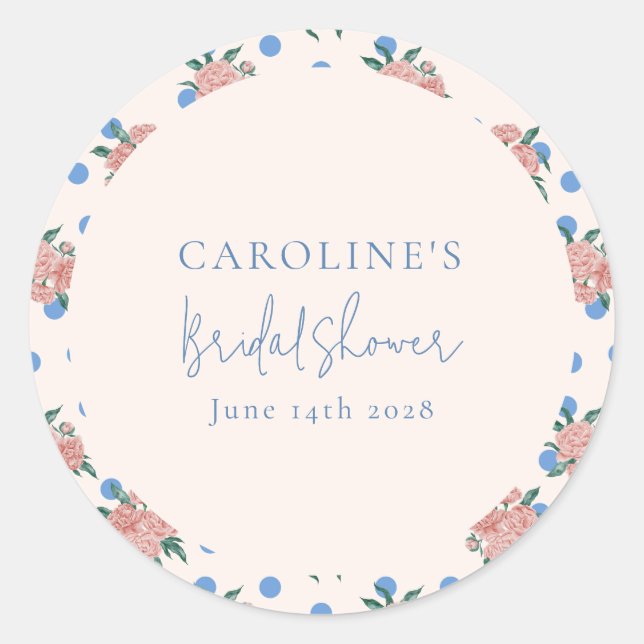 Adesivo Peônia Floral Retro Pontos Azuis Noivado Personali (Frente)