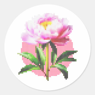 Adesivo Peônia Rosa Pontilhada Flor em Mosaico