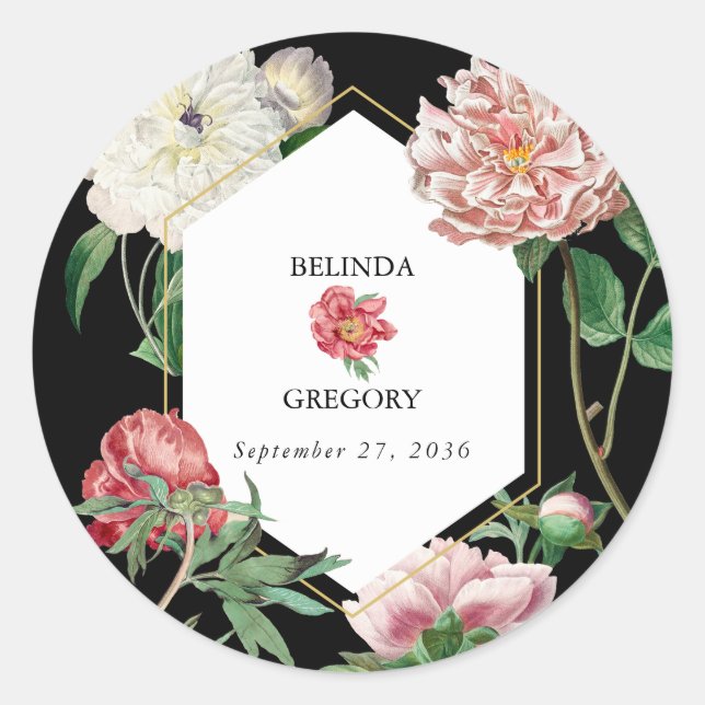 Adesivo Pêonias Cor-de-Água Flores Negras (Frente)