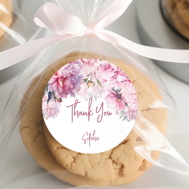 Adesivo Pêonias cor-de-rosa obrigado água festa de anivers (Criador carregado)