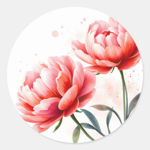 Adesivo Peônias de aquarela em coral e pincel