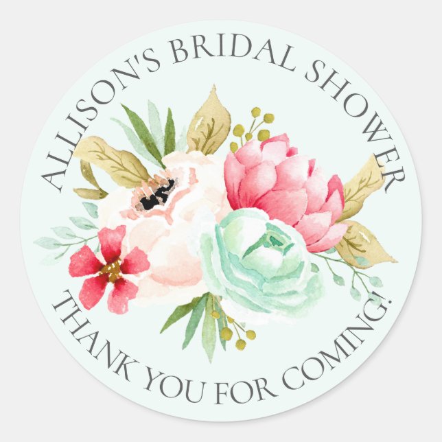 Adesivo Peonias Floral Bridal Obrigado Chá Sticker (Frente)