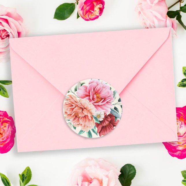 Adesivo Peônias Rosa Bege Folhas Florais Borgonha (Criador carregado)