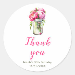 Adesivo Pêonias Rosa Mason Jar Birthday
