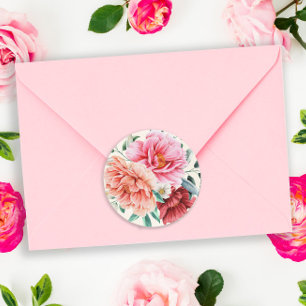 Adesivo Peônias Rosa Pêssego Folhas Florais Borgonha
