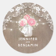 Peonies and Baby's Breath Mason Jar Rustic Lace