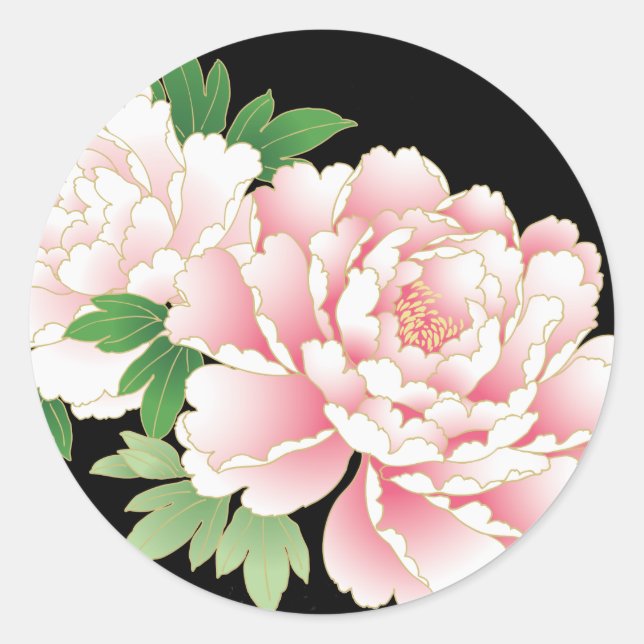 Adesivo Peonies Rosa Japoneses - Kimono Floral (Frente)