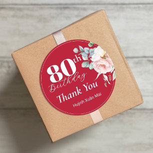 Adesivo Peony em Red Birthday Gift Tags/Round Sticker
