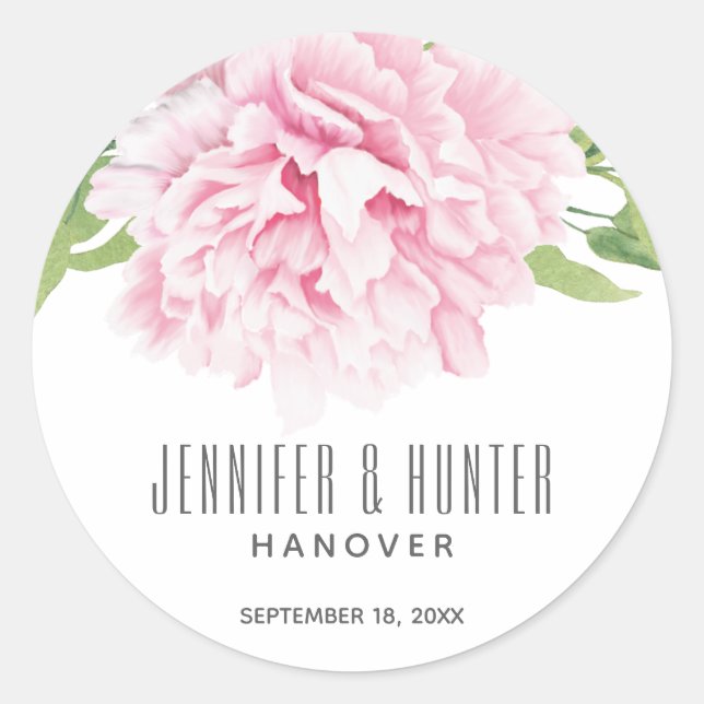 Adesivo Peony Floral de Cor de Água Rosa Grande | Vinheta (Frente)