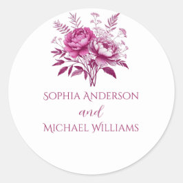 Adesivo Peony Magenta de Aquarela - Vinhetas De Casamento