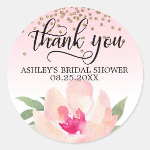 Adesivo Peony Watercolor Chá de panela Rosa Obrigado