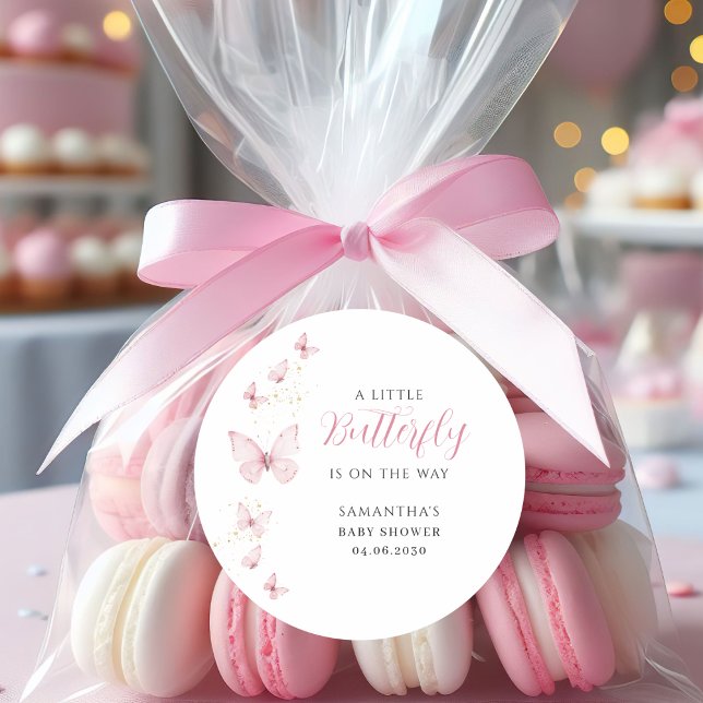 Adesivo Pequena Borboleta Rosa Chá de fraldas de Aquarela (Criador carregado)