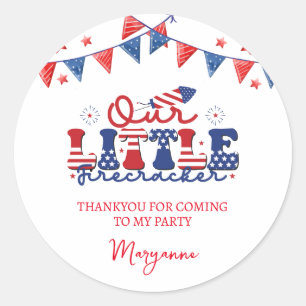 Adesivo Pequena Festa de aniversário do Firecracker, graça