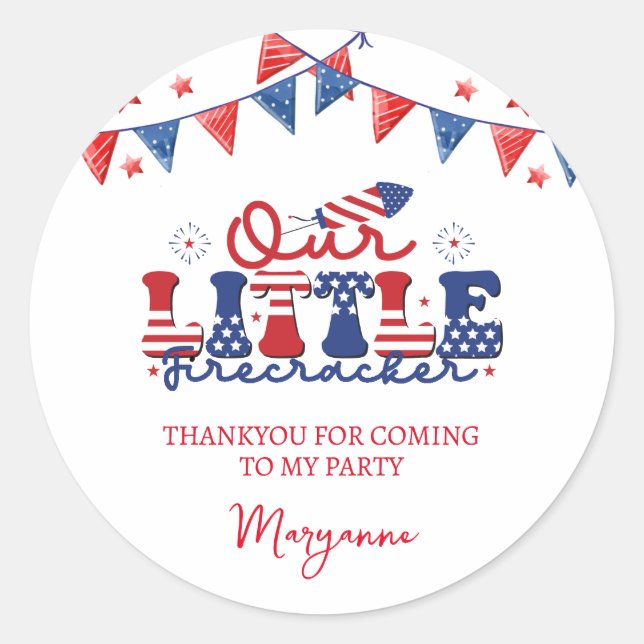 Adesivo Pequena Festa de aniversário do Firecracker, graça (Frente)