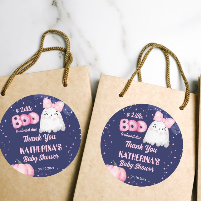 Adesivo Pequena garota fantasma do Halloween chá de fralda (Little boo pink girl Halloween baby shower thank you favor stickers cute ghost starry night favors)