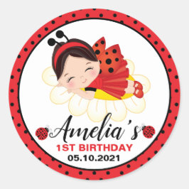 Adesivo Pequena Garota Ladybug Aniversário Clássico Redond